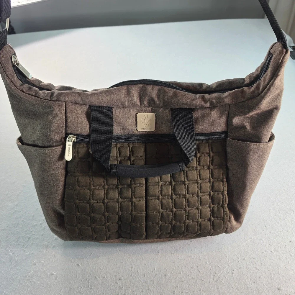 Ergobaby Diaper Bag Messenger Brown Quilted Shoulder Bag Travel Tote